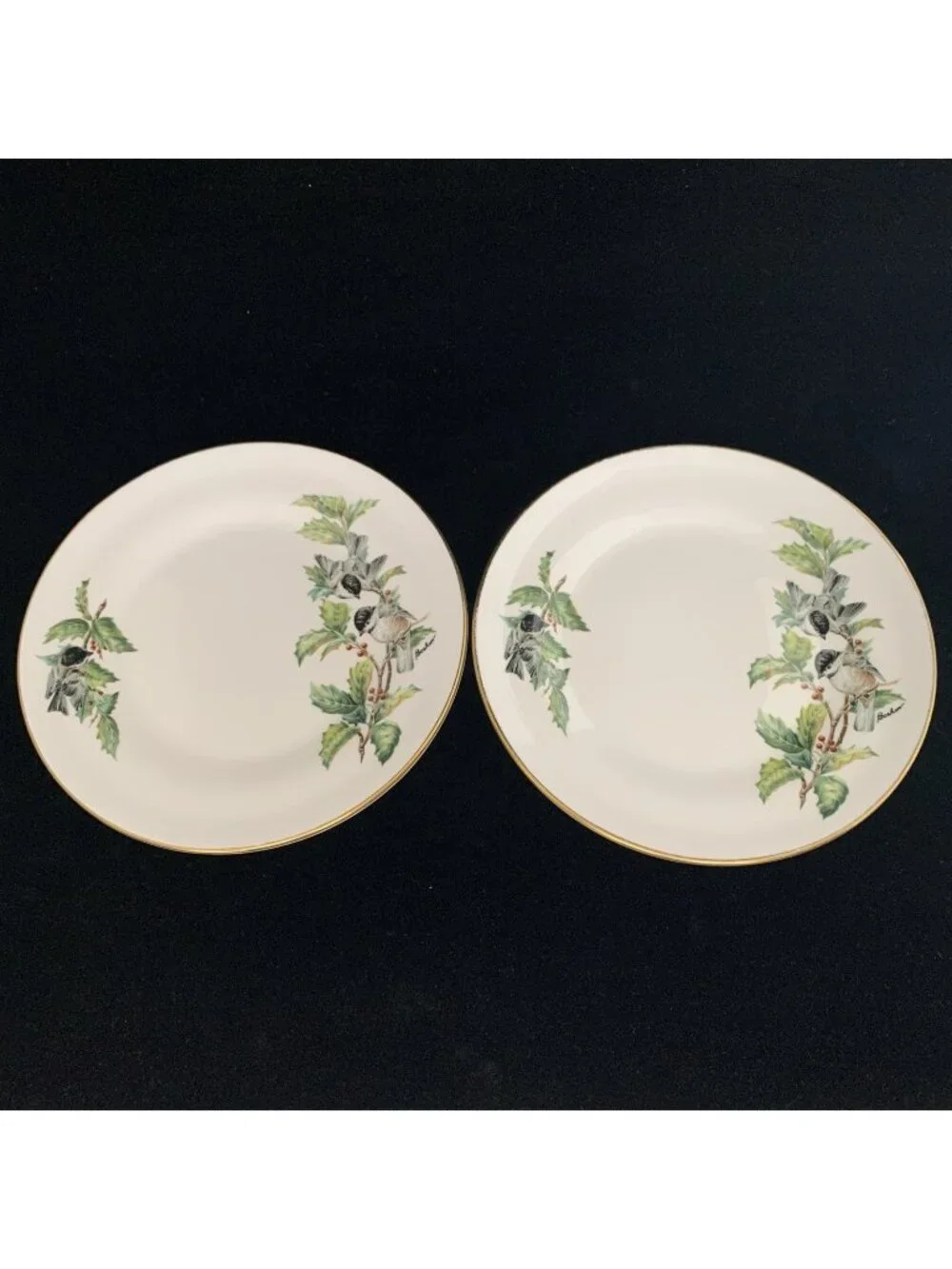 Boehm Chickadees & Holly Salad Plates Set of 2 8.5